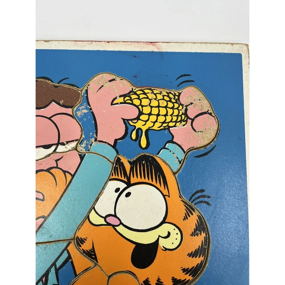 Vintage Garfield Playskool Wood Tray Puzzle Let's Trade 250-7 1978 Complete